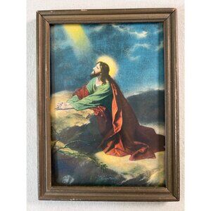 1930s Jesus Agony of Christ in the Garden of Gethsemane Framed Art Print 8"x5.5"